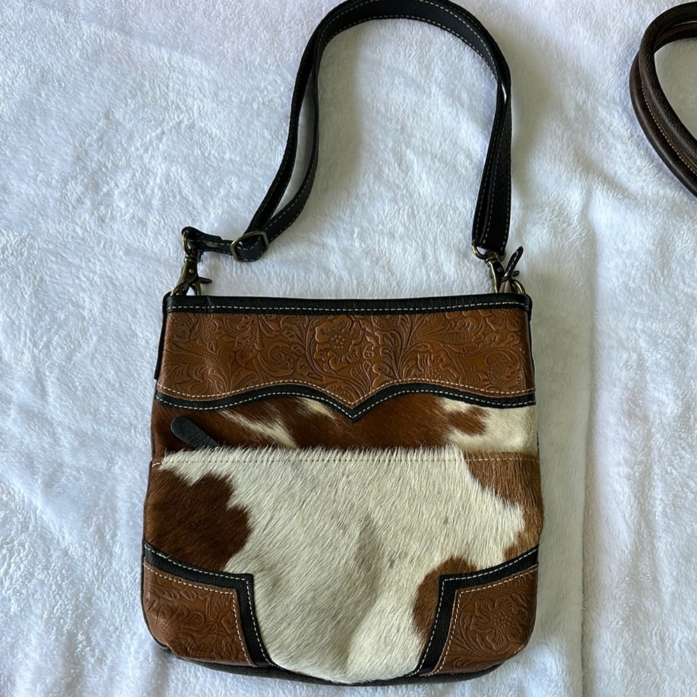 Brown and White cow fur Shoulder Bag